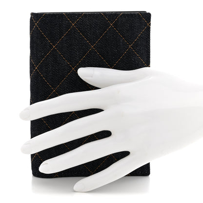 Chanel Denim Quilted Passport Holder Dark Blue Orange 2 of 8