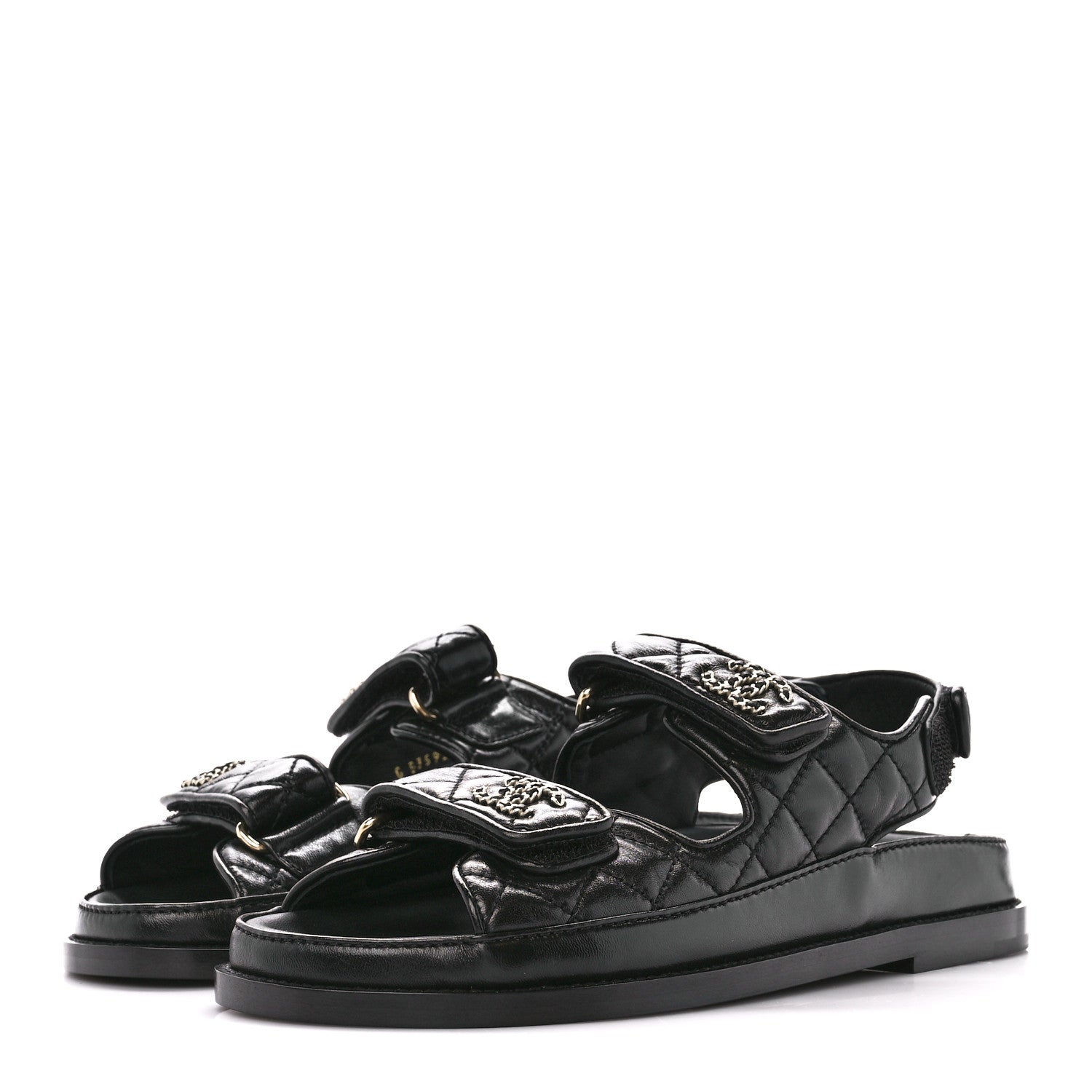 Chanel Lambskin Velcro Dad Sandals 36 Black 3 of 9