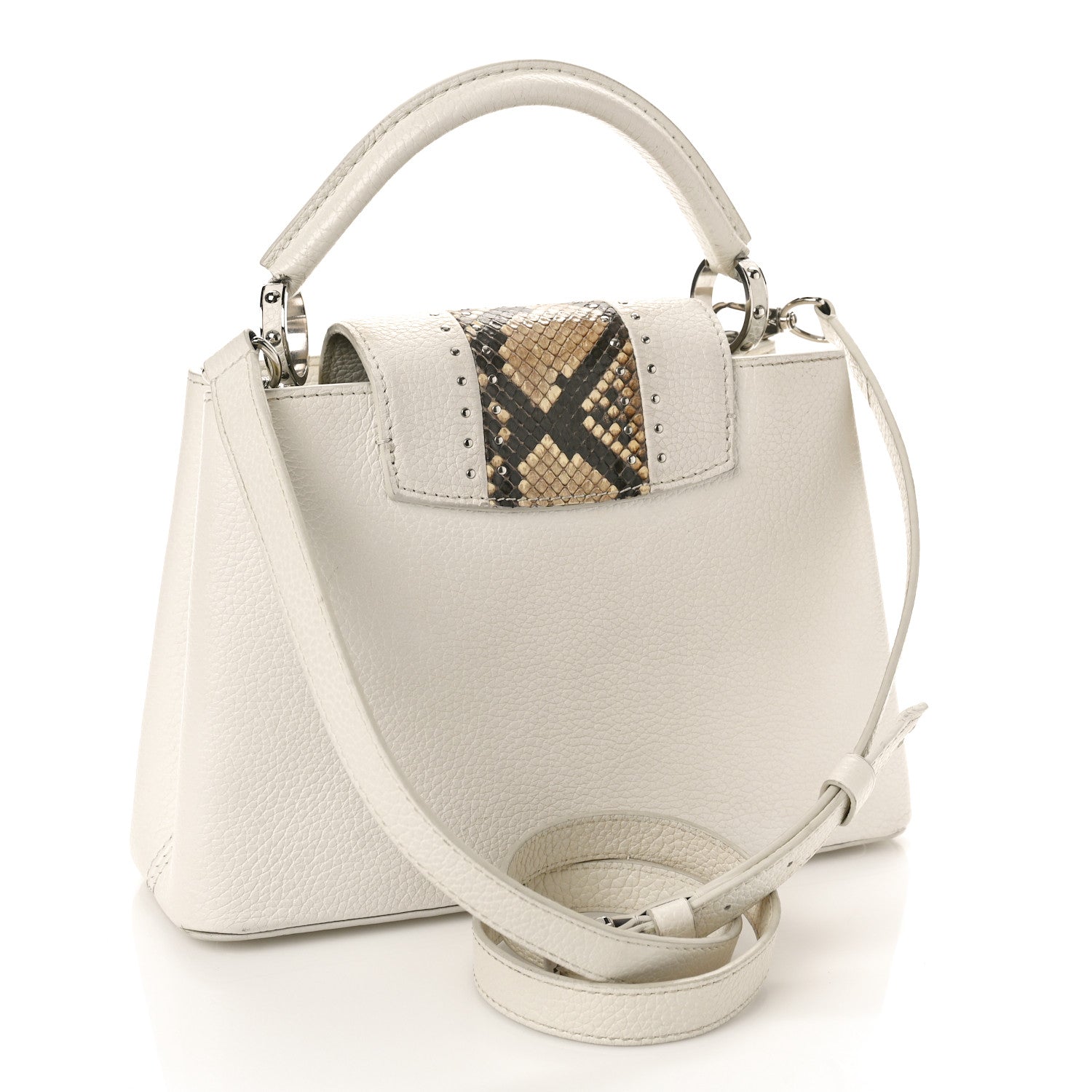 Louis Vuitton Taurillon Snakeskin Studded Capucines BB White 2 of 15