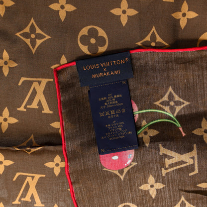 Louis Vuitton LV X TM Silk Cotton Monogram Cerises Square Scarf 55 Brown 4 of 4