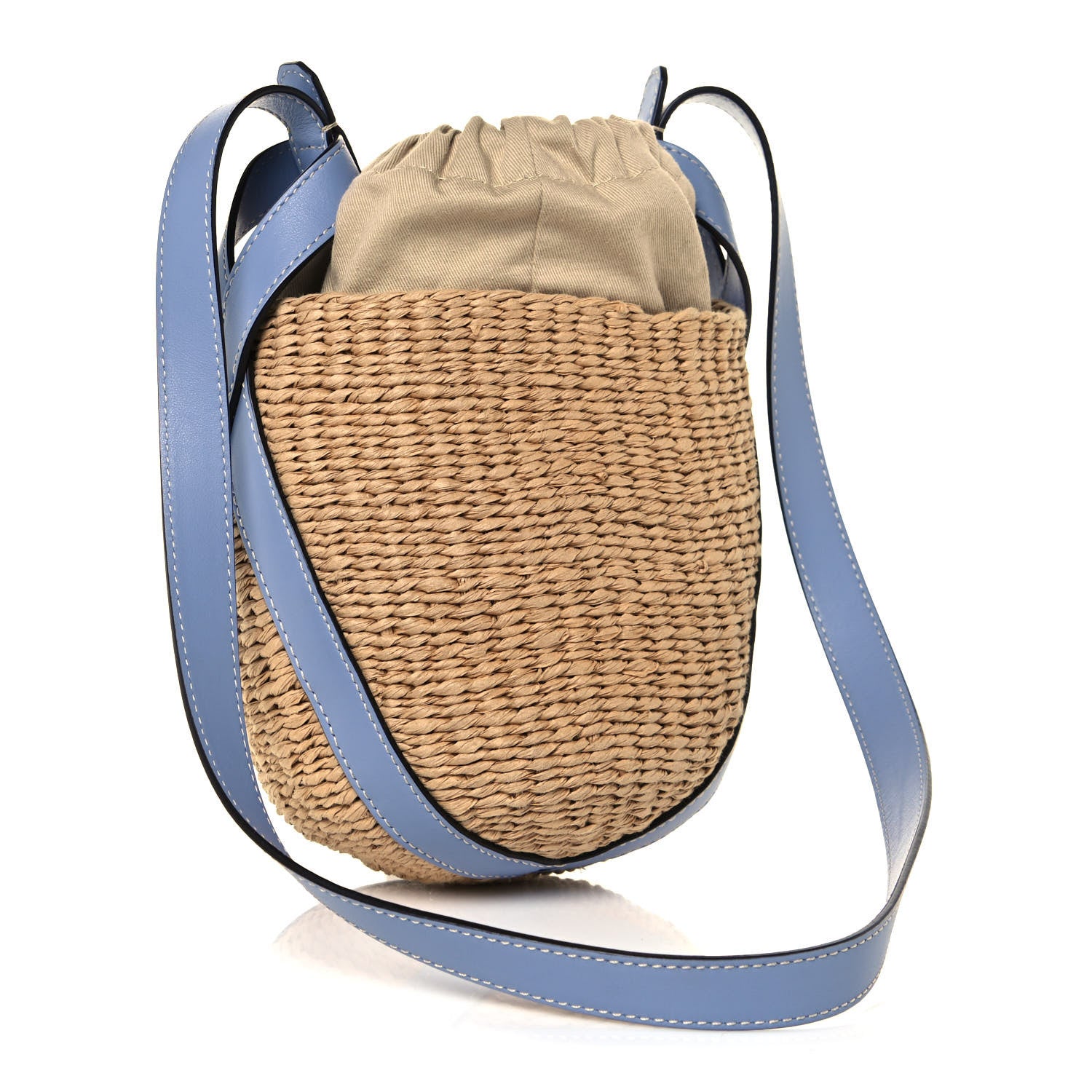 Chloe Raffia Calfskin Small Basket Gentle Blue 3 of 12