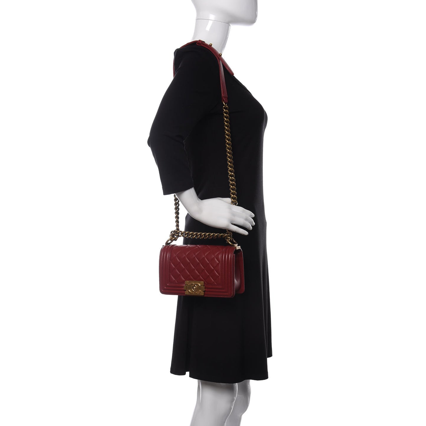 Lambskin Quilted Small Boy Flap Dark Red