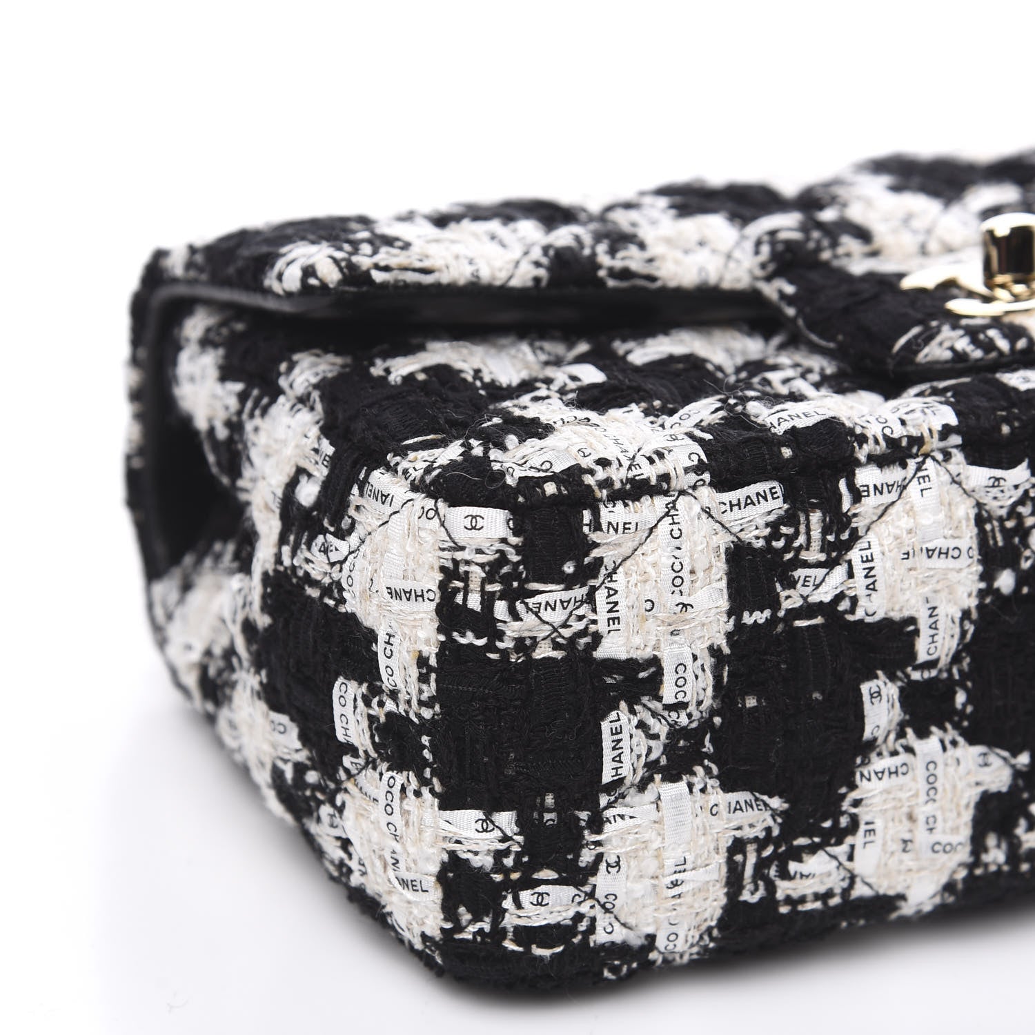 Chanel Tweed Quilted Mini Rectangular Flap Black Ecru White 7 of 10