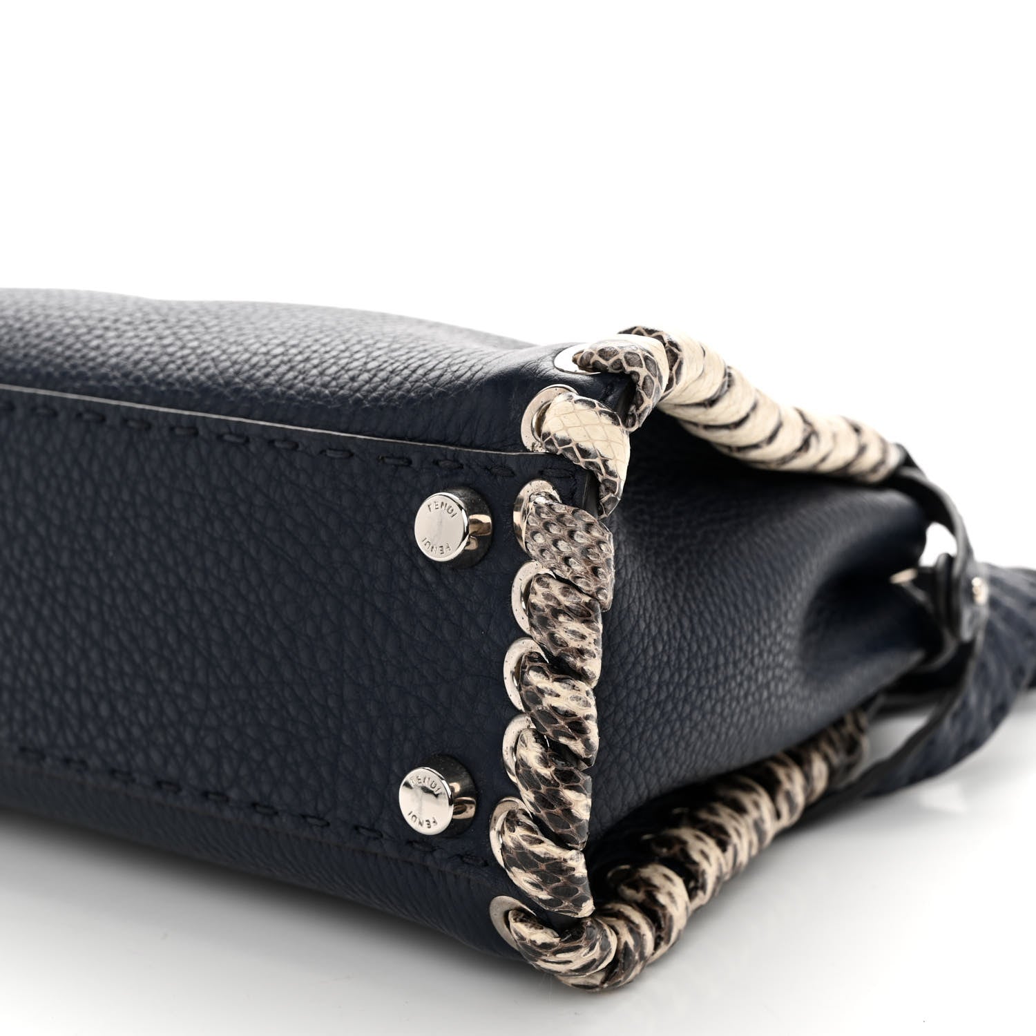 Fendi Cuoio Romano Selleria Elaphe Lace Up Mini Peekaboo Iconic Satchel Blue Notte Natural 11 of 11