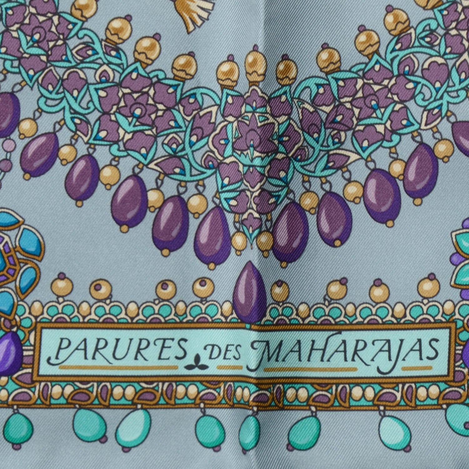 Hermes Silk Parures Des Maharajas Scarf 90 Gris Bleuete Violet Parme 3 of 8