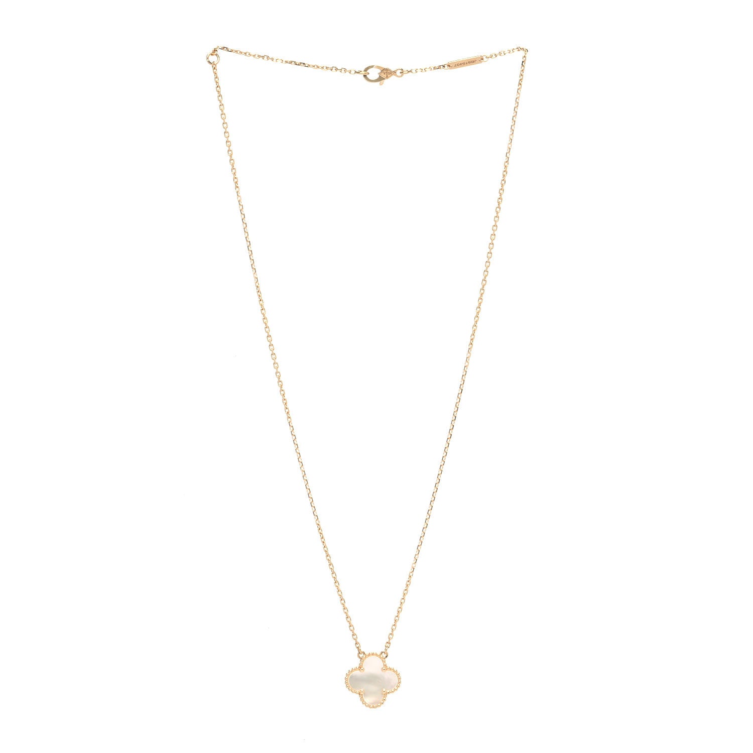 Van Cleef & Arpels 18K Yellow Gold Mother of Pearl Vintage Alhambra Pendant Necklace 3 of 8