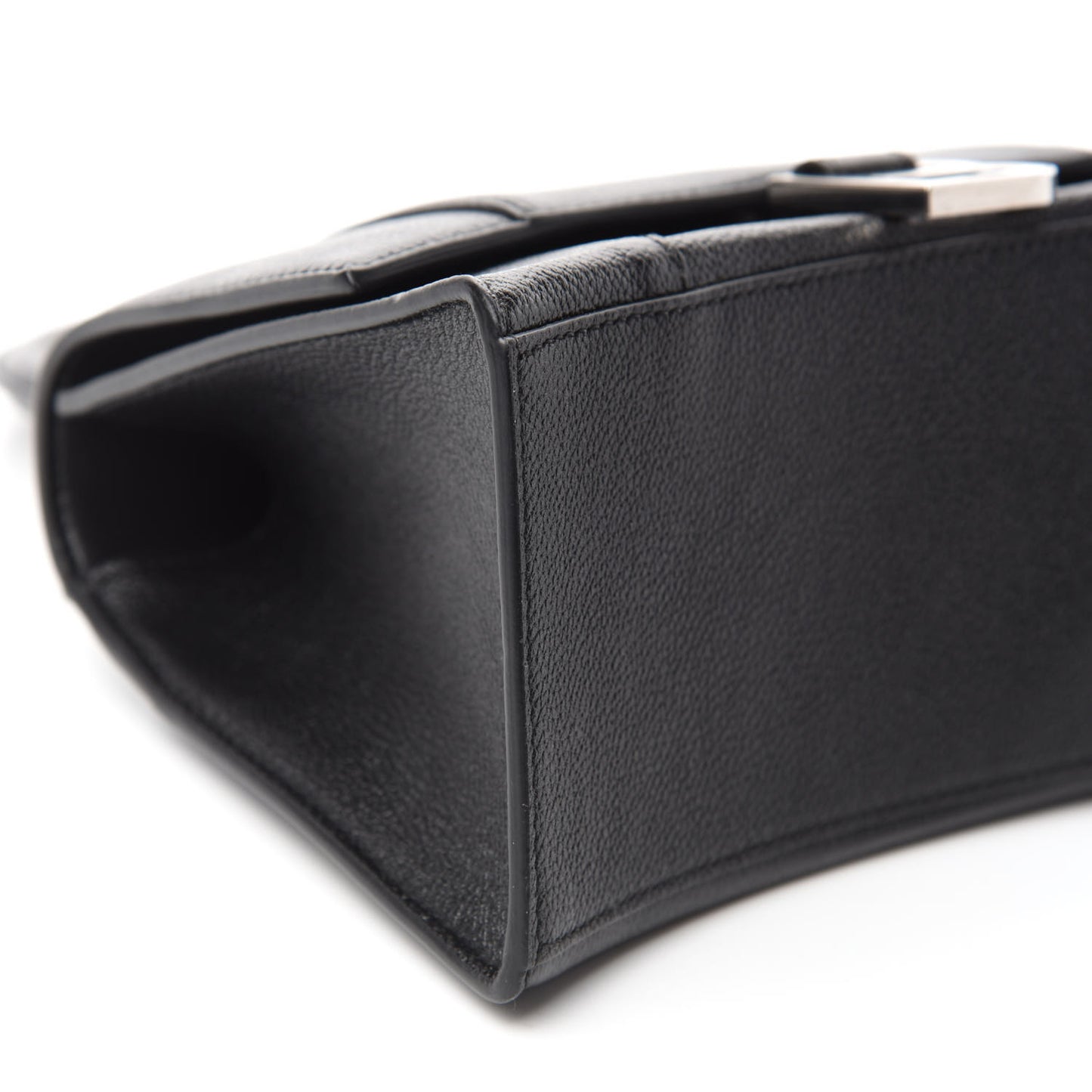 Grained Calfskin Small Hourglass Top Handle Bag Black