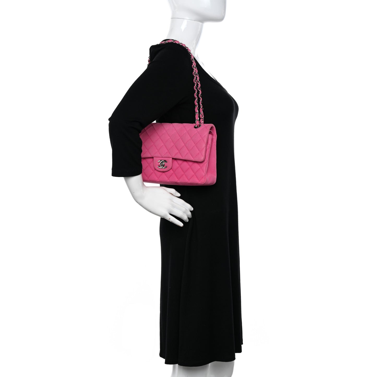 Iridescent Caviar Quilted Medium Double Flap Pink