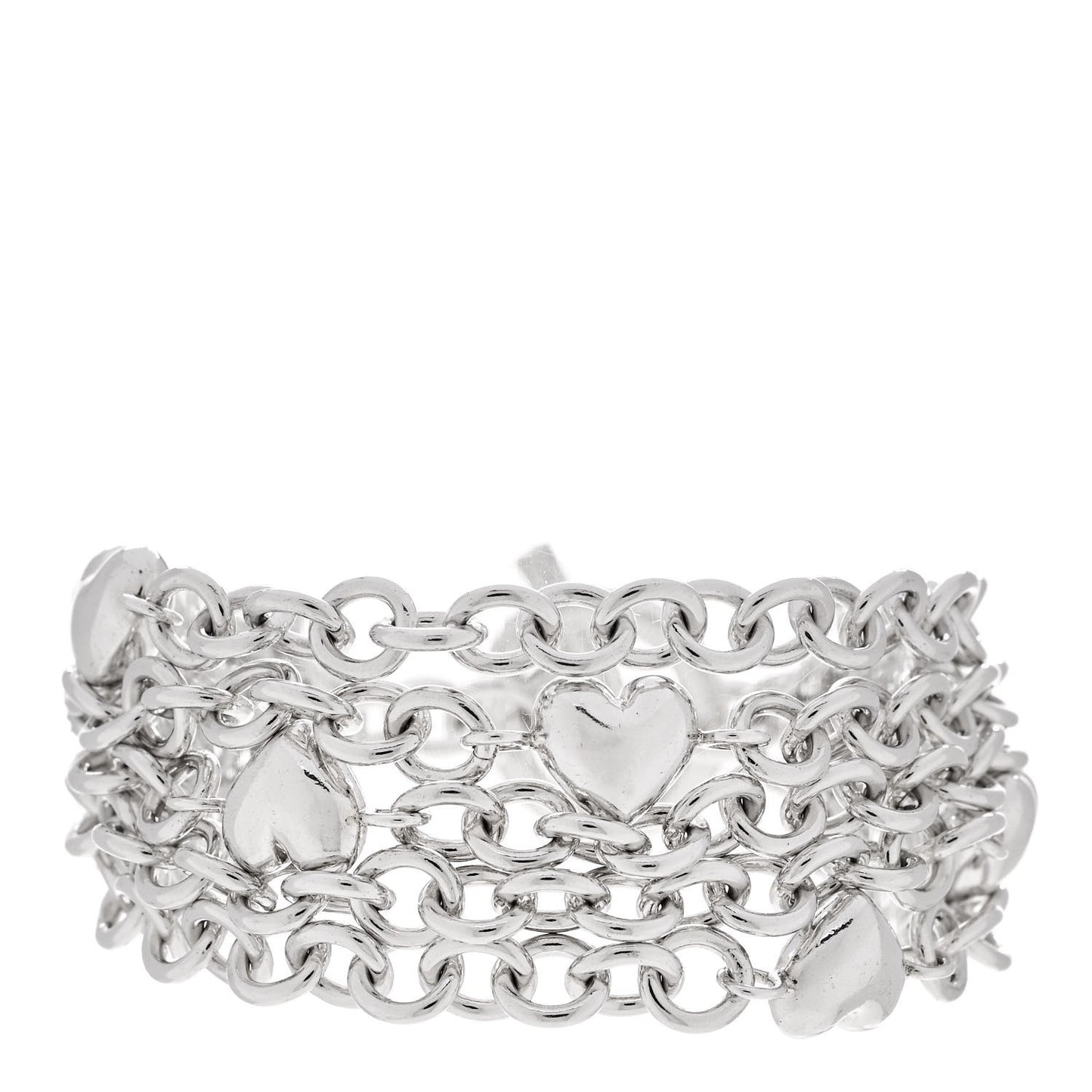 Sterling Silver Multi Strand Puff Heart Bracelet