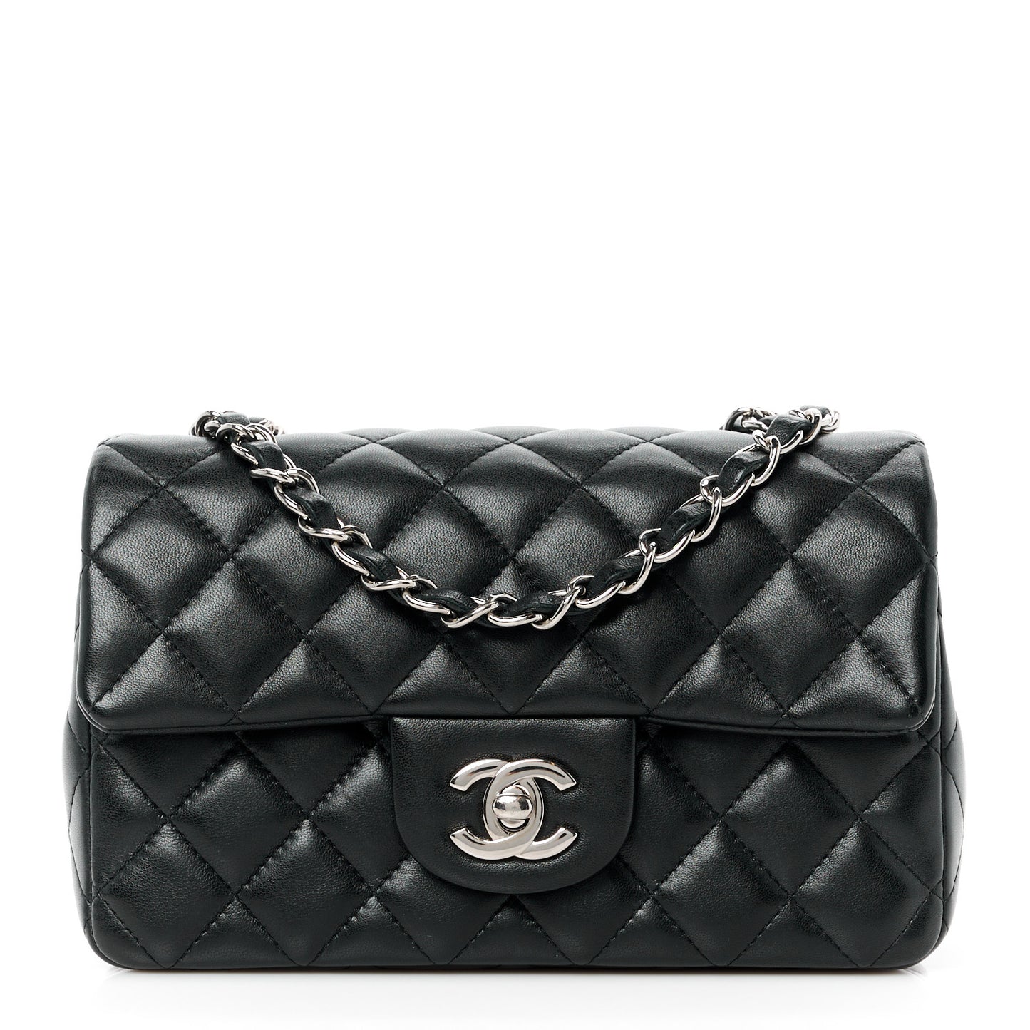 Lambskin Quilted Mini Rectangular Flap Black