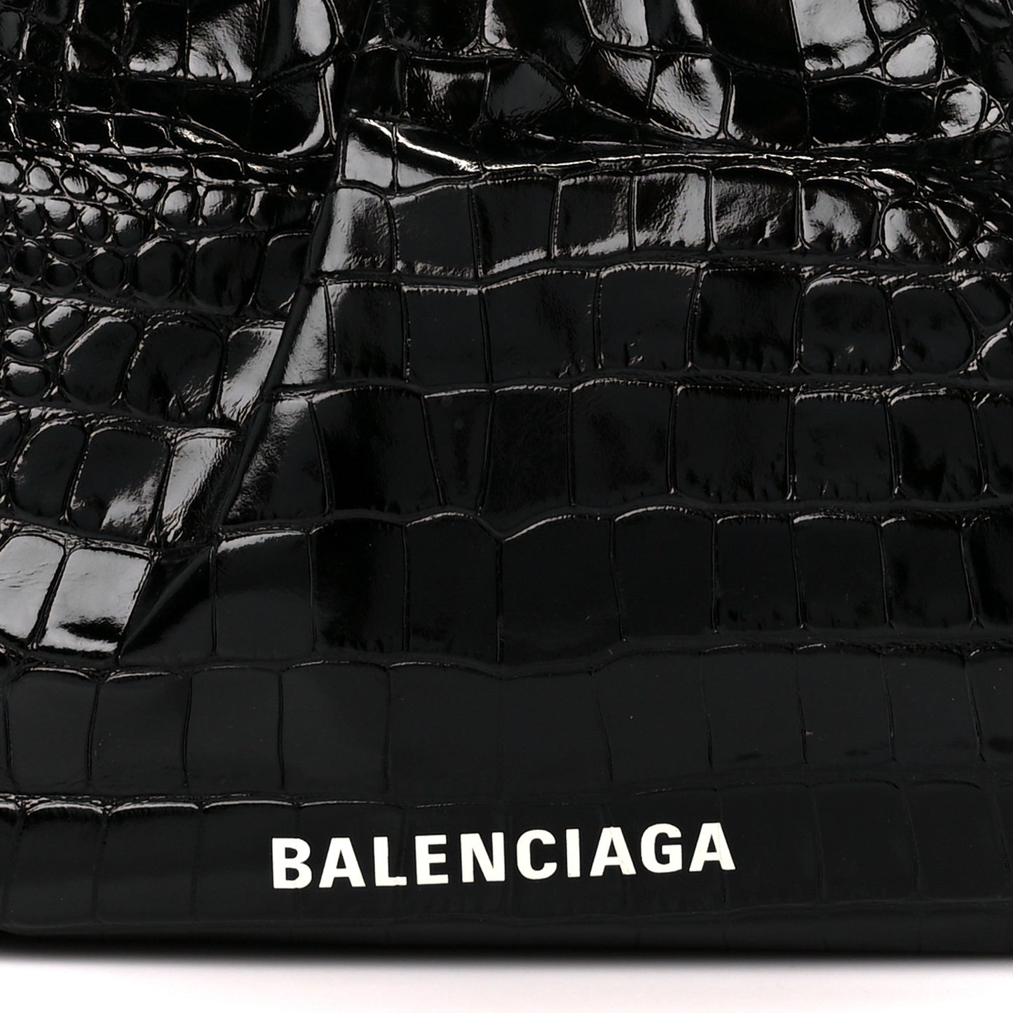 Shiny Supple Calfskin Logo Crocodile Embossed Cloud Crossbody Bag Black White