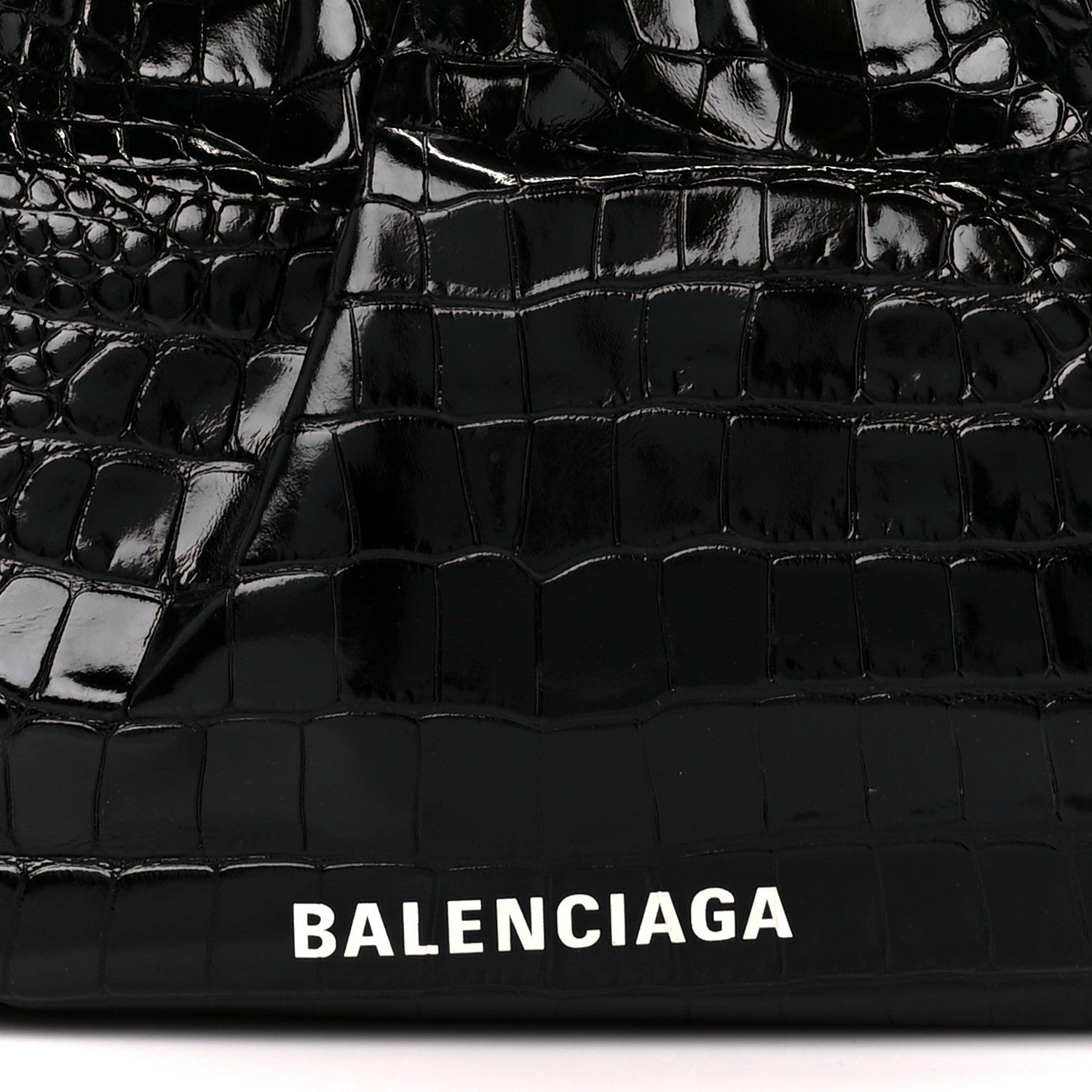 Balenciaga Shiny Supple Calfskin Logo Crocodile Embossed Cloud Crossbody Bag Black White 8 of 11