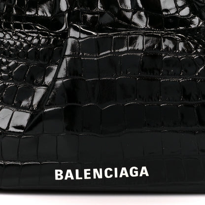Balenciaga Shiny Supple Calfskin Logo Crocodile Embossed Cloud Crossbody Bag Black White 8 of 11