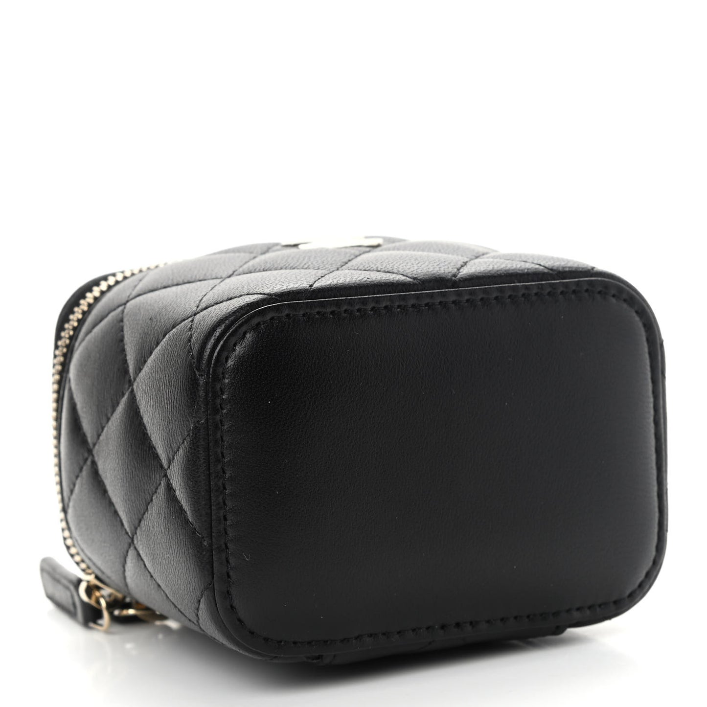 Lambskin Quilted Top Handle Mini Vanity Case With Chain Black