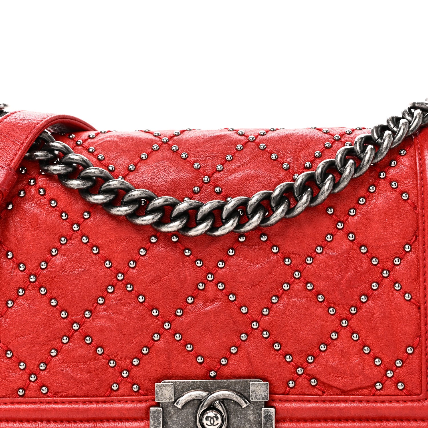 Chanel Crumpled Lambskin Small Studded Boy Flap Red 8 of 10