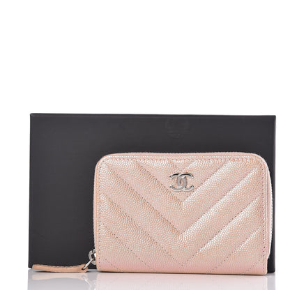 Chanel Metallic Caviar Chevron Quilted Zip Around Coin Purse Light Gold 10 of 10