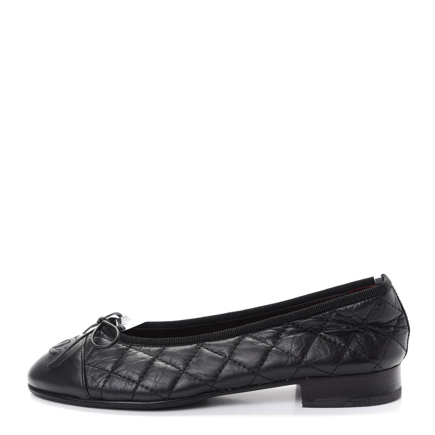 Aged Calfskin Quilted Cap Toe Ballerina Flats 35.5 Black