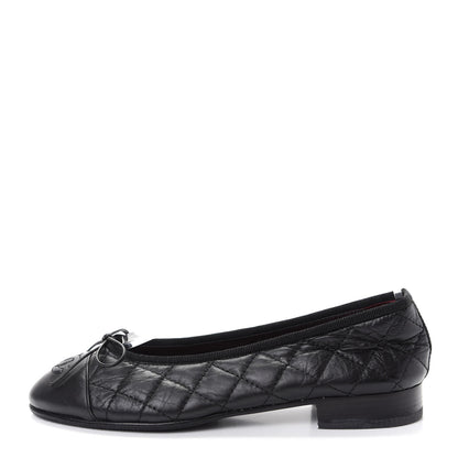 Chanel Aged Calfskin Quilted Cap Toe Ballerina Flats 35.5 Black 1 of 10