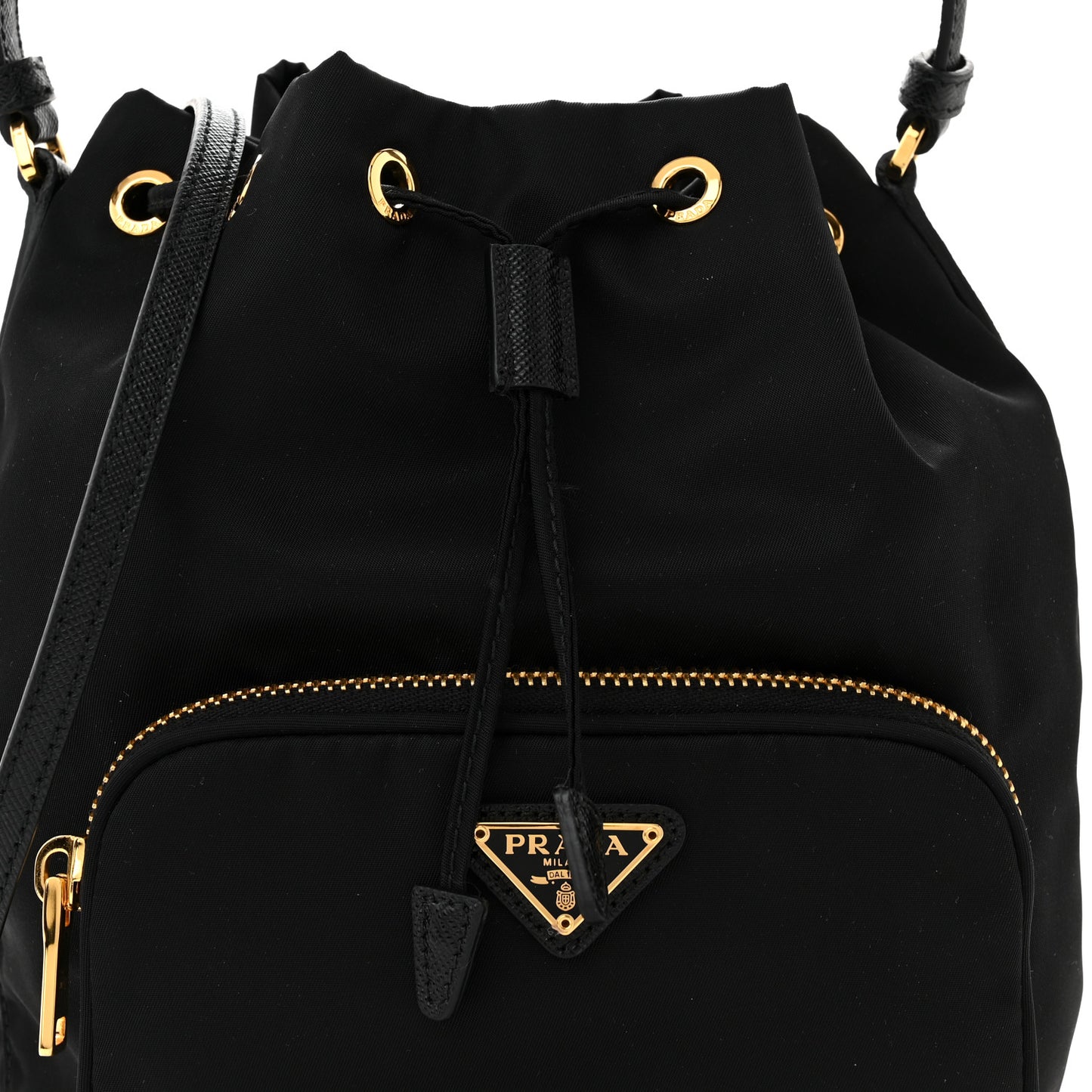 Saffiano Tessuto Nylon Mini Bucket Crossbody Bag Black
