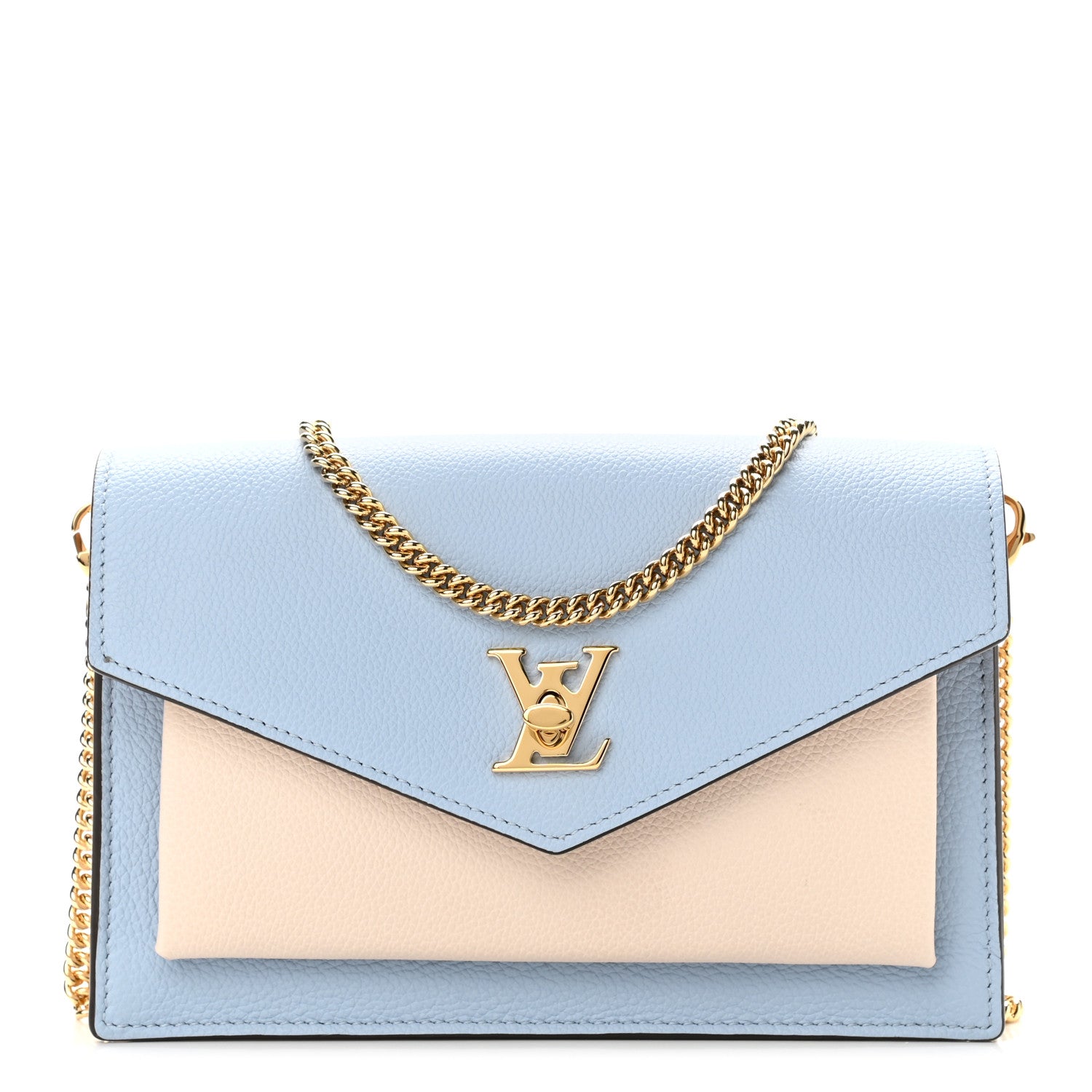 Louis Vuitton Calfskin My Lockme Chain Pochette Bleu Nuage 1 of 9