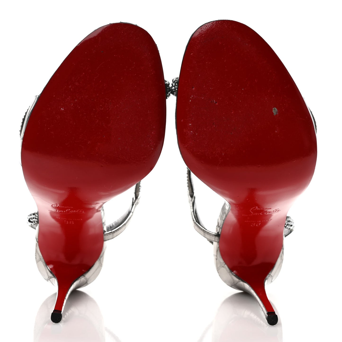 Metallic Nappa Embossed Crystal Rosalie 100 Sandals 36 Silver