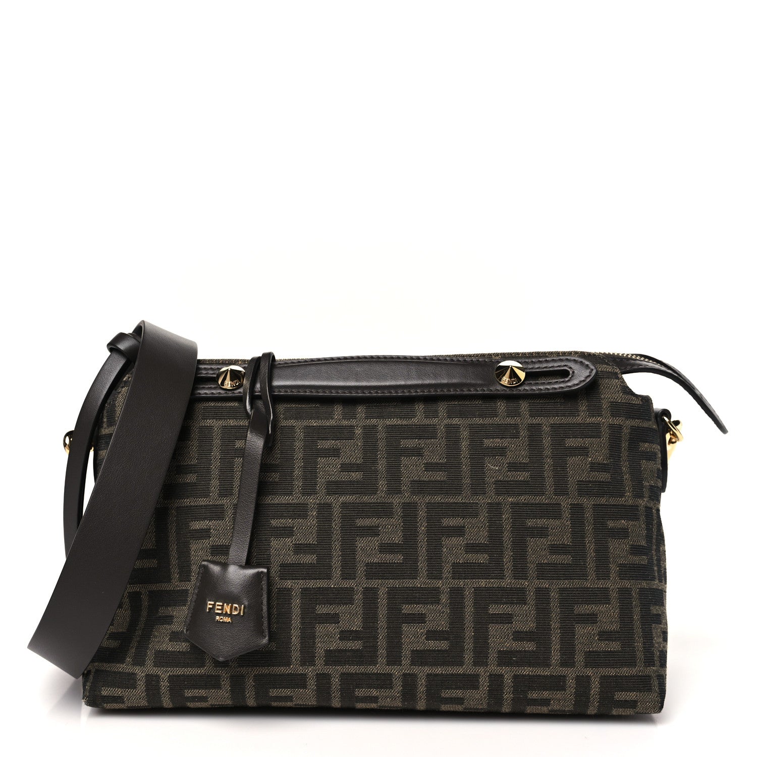 Fendi Vitello Grace Jacquard FF Medium By The Way Boston Bag Tobacco Moro Ebano 1 of 10