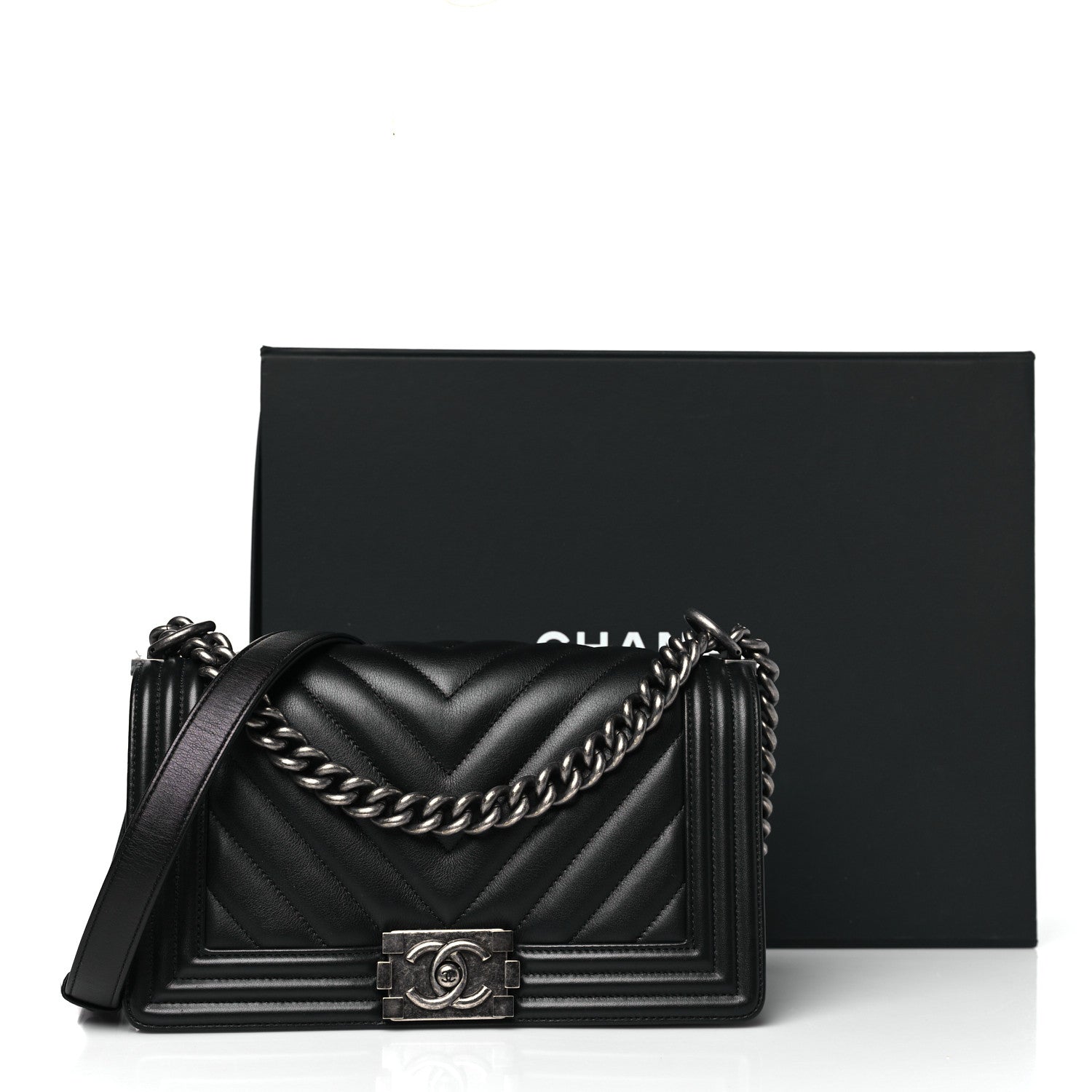 Chanel Calfskin Chevron Quilted Medium Boy Flap Black 11 of 11