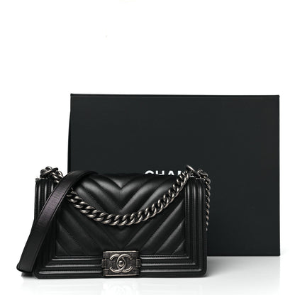 Chanel Calfskin Chevron Quilted Medium Boy Flap Black 11 of 11