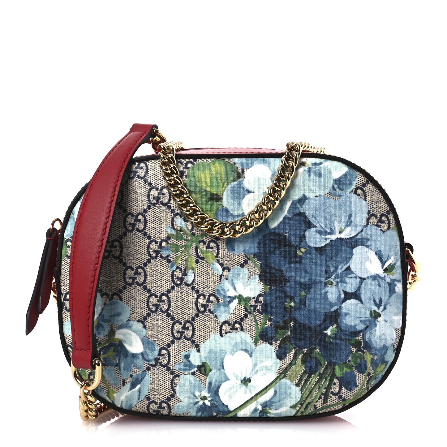 GG Supreme Monogram Blooms Mini Chain Shoulder Bag Beige Blue Navy Hibiscus Red