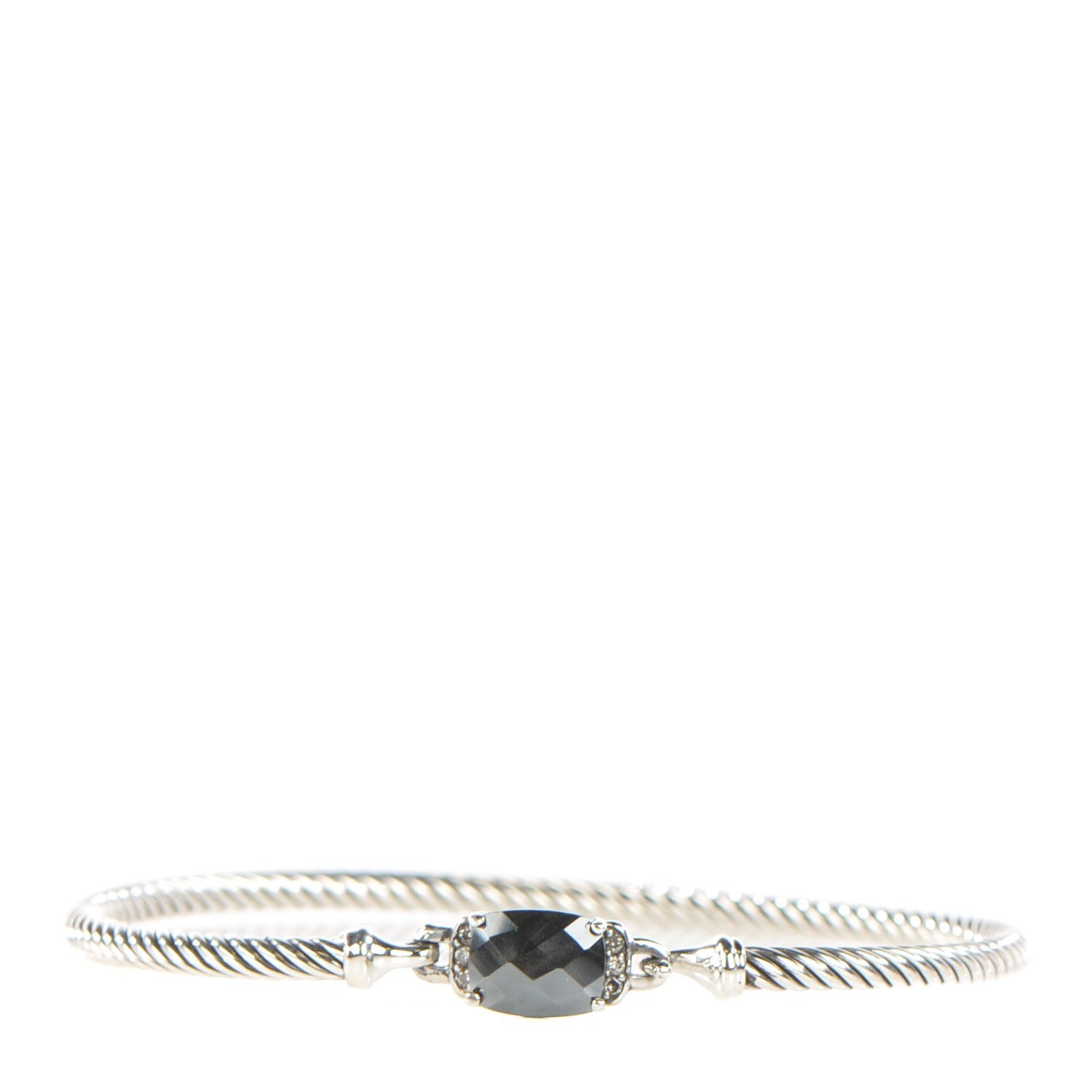 David Yurman Sterling Silver Diamond Hematite 3mm Petite Wheaton Bracelet 1 of 6