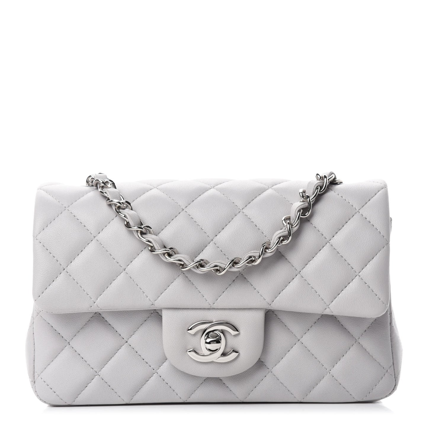 Lambskin Quilted Mini Rectangular Flap Grey