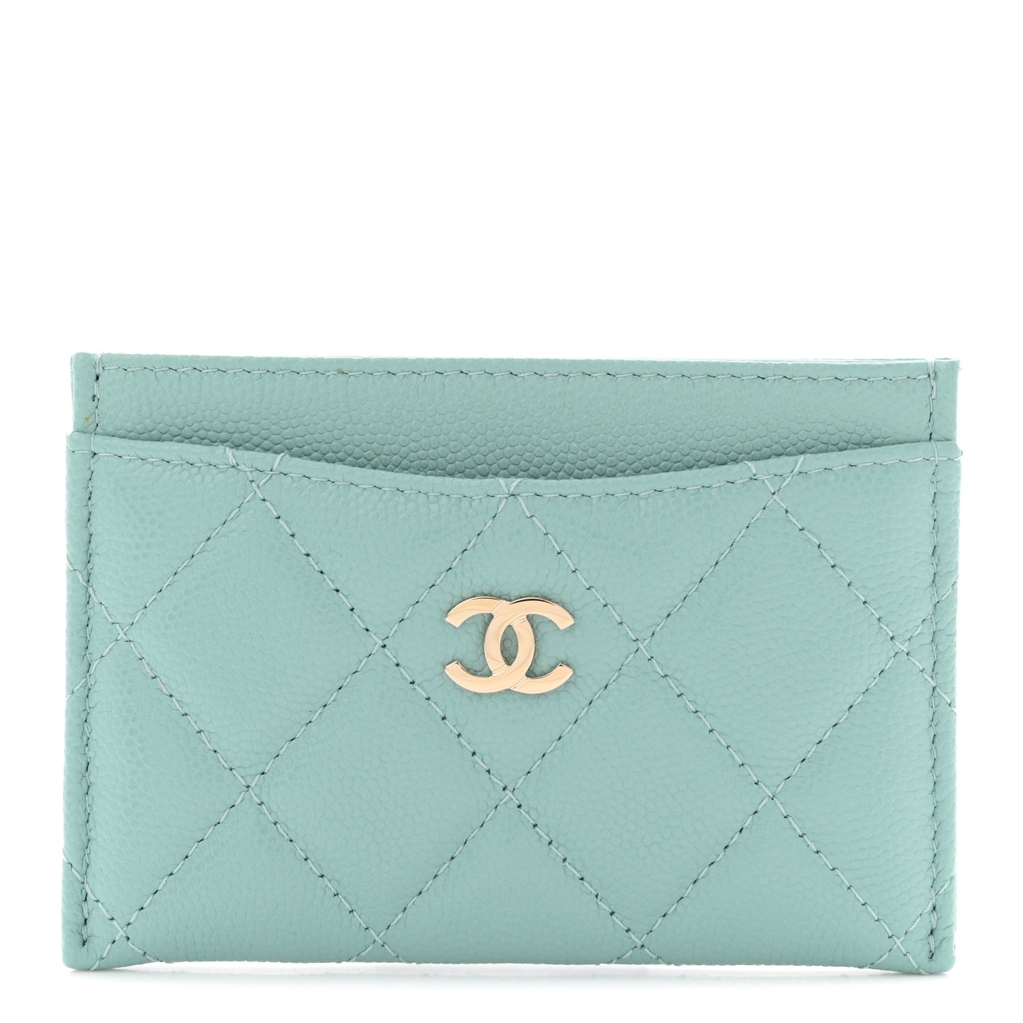 Caviar Quilted Card Holder Light Blue