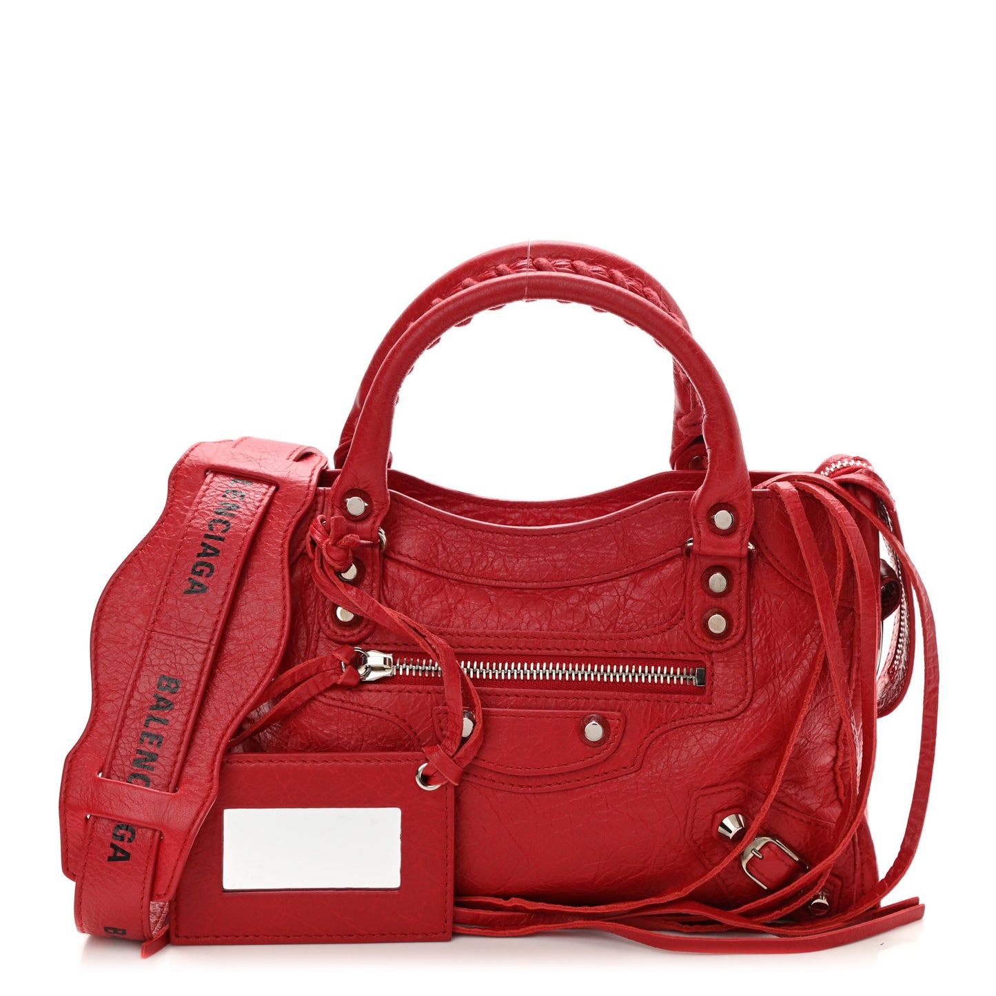 Agneau Classic Silver Hardware Mini City Logo Strap Red Black