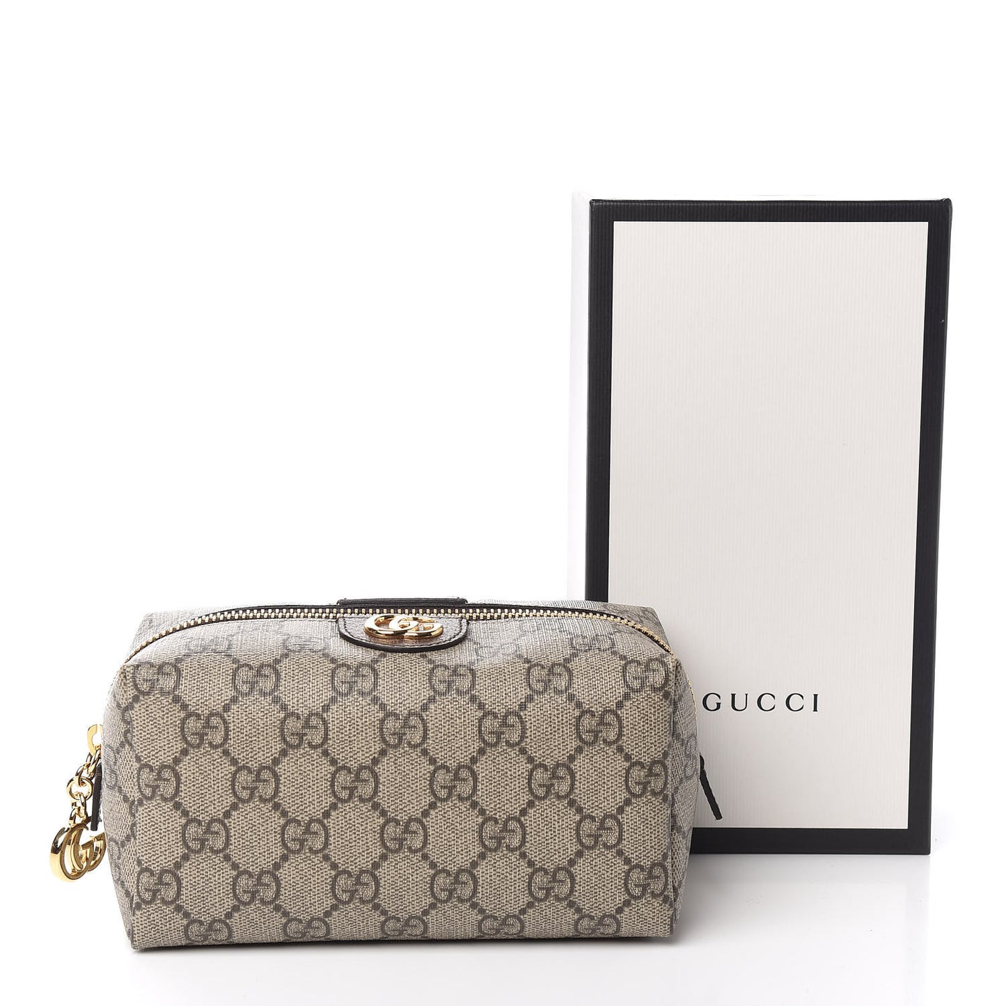 Soft GG Supreme Monogram Calfskin Medium Ophidia Cosmetic Case Beige Ebony New Acero