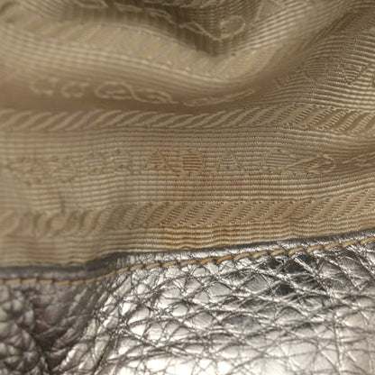 Prada Metallic Vitello Daino Side Pocket Hobo Acciaio 13 of 25