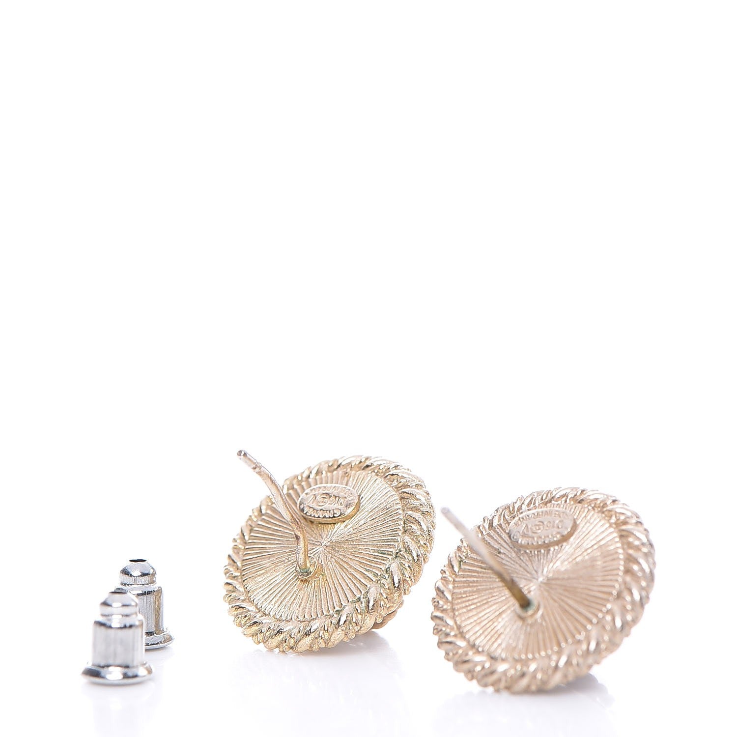 Chanel CC Button Earrings Silver Gold 3 of 5