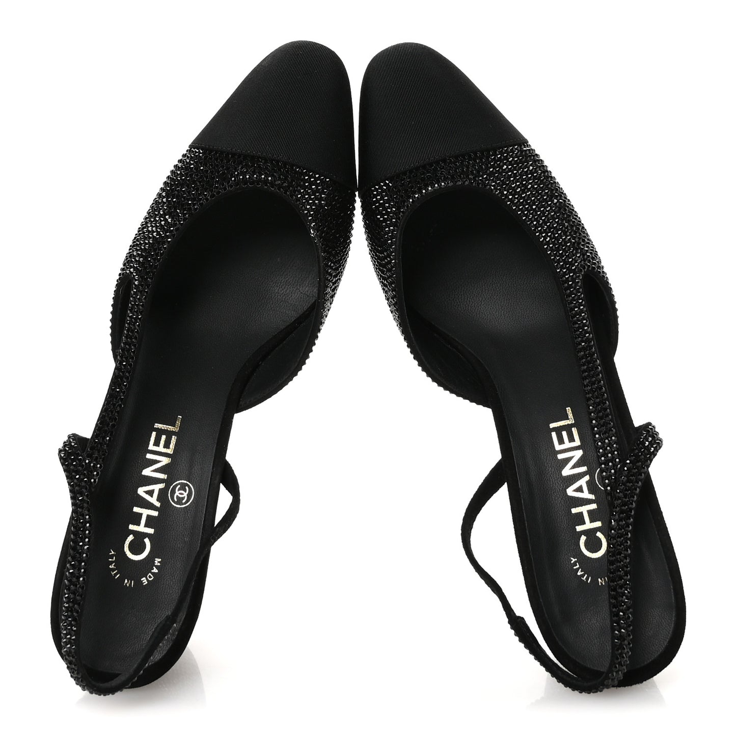 Strass Grosgrain Cap Toe CC Slingback Pumps 39 Black
