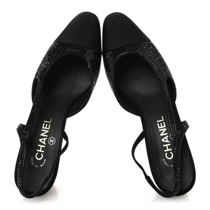 Chanel Strass Grosgrain Cap Toe CC Slingback Pumps 39 Black 2 of 10