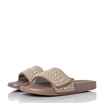 Jimmy Choo Canvas Calfskin Pearls Fitz Sandals 37 Ballet Pink 3 of 8