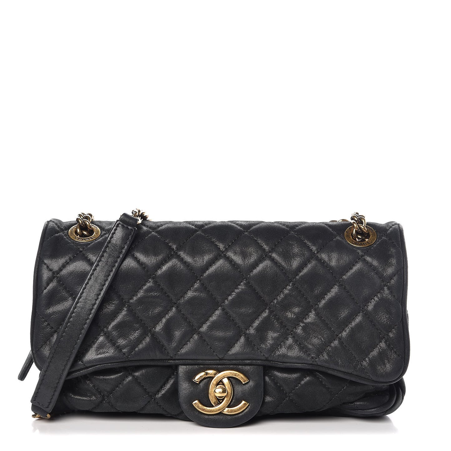 Iridescent Calfskin Quilted Small Shiva Flap Black