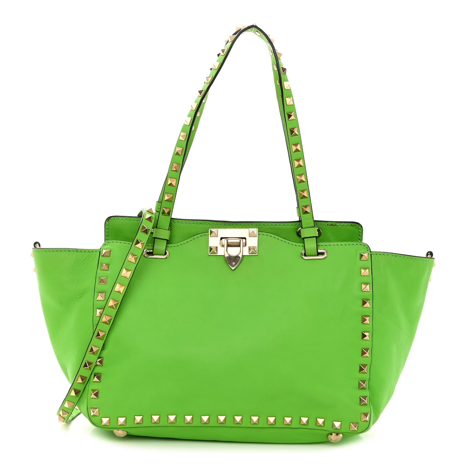 Valentino Garavani Vitello Small Rockstud Tote Green Fluo 1 of 12