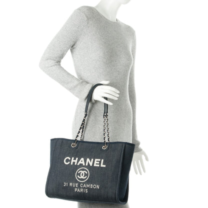 Chanel Canvas Small Deauville Tote Dark Blue 2 of 7