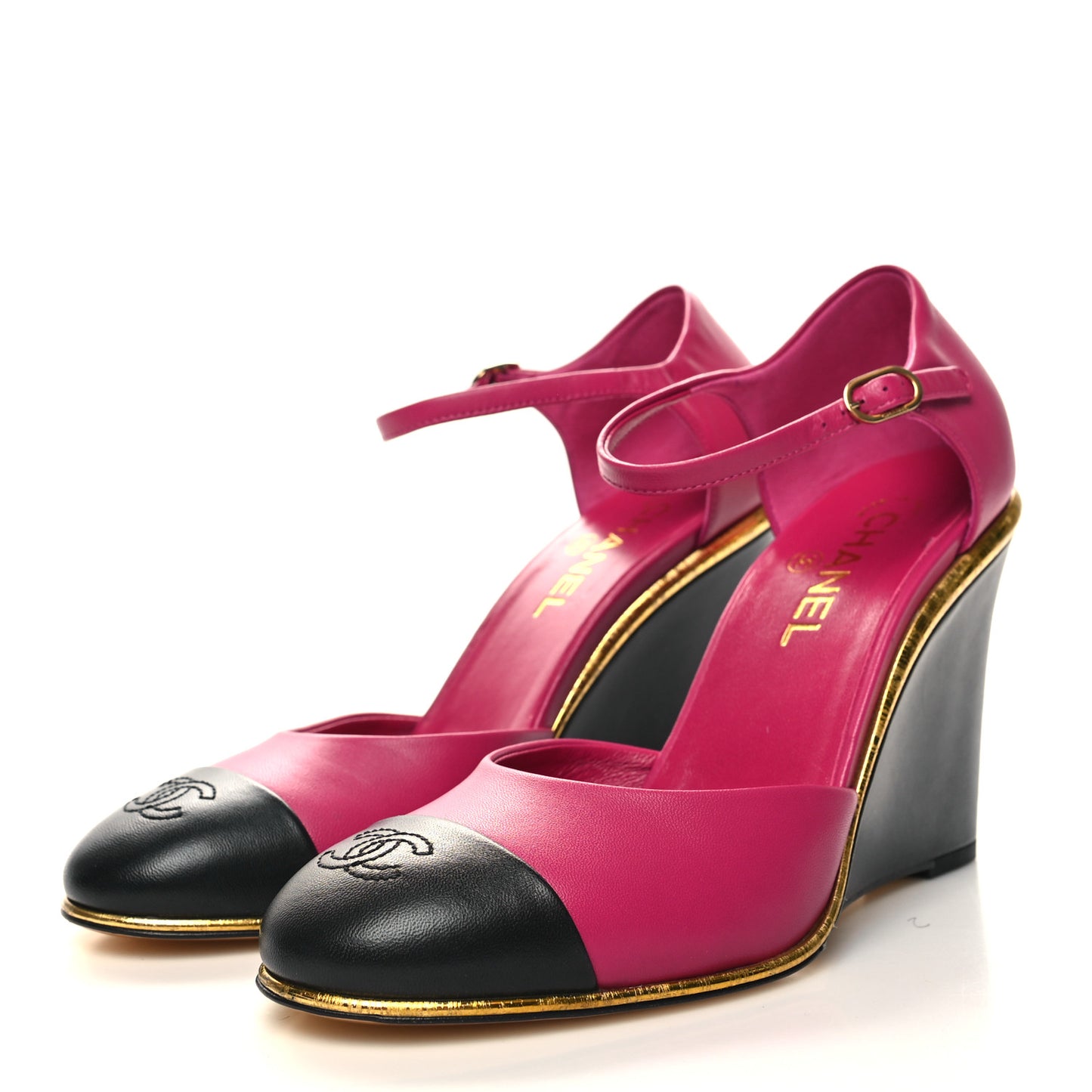Lambskin Cap Toe Open Wedge 39.5 Fuchsia Black