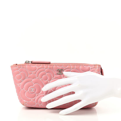 Chanel Lambskin Camellia Embossed Cosmetic Pouch Pink 2 of 9