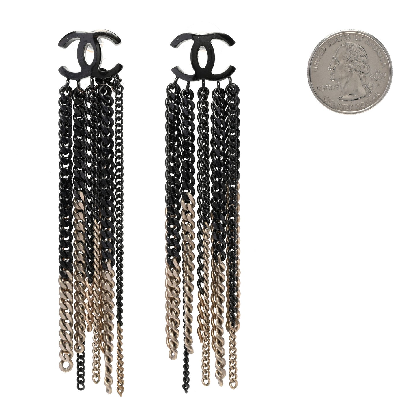 Ruthenium Chain CC Drop Earrings Black Gold