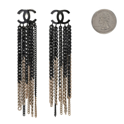 Chanel Ruthenium Chain CC Drop Earrings Black Gold 2 of 4