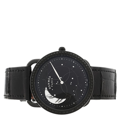 Hermes PVD Stainless Steel Alligator Black Diamond 36mm Arceau Ronde Des Heures Quartz Watch Noir 2 of 5