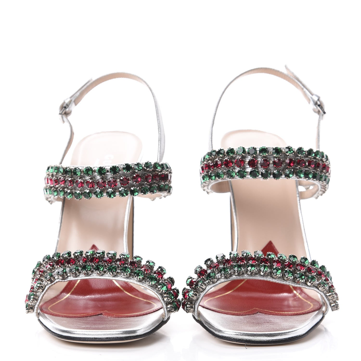 Gucci Nappa Silk Crystal Bertie High Heel Sandals 37 Argento 2 of 11
