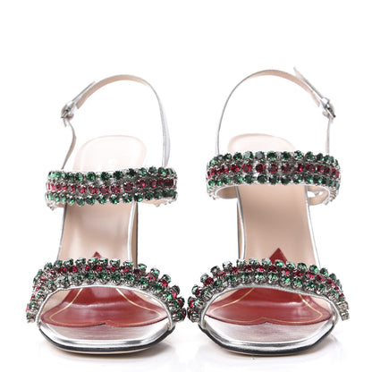Gucci Nappa Silk Crystal Bertie High Heel Sandals 37 Argento 2 of 11
