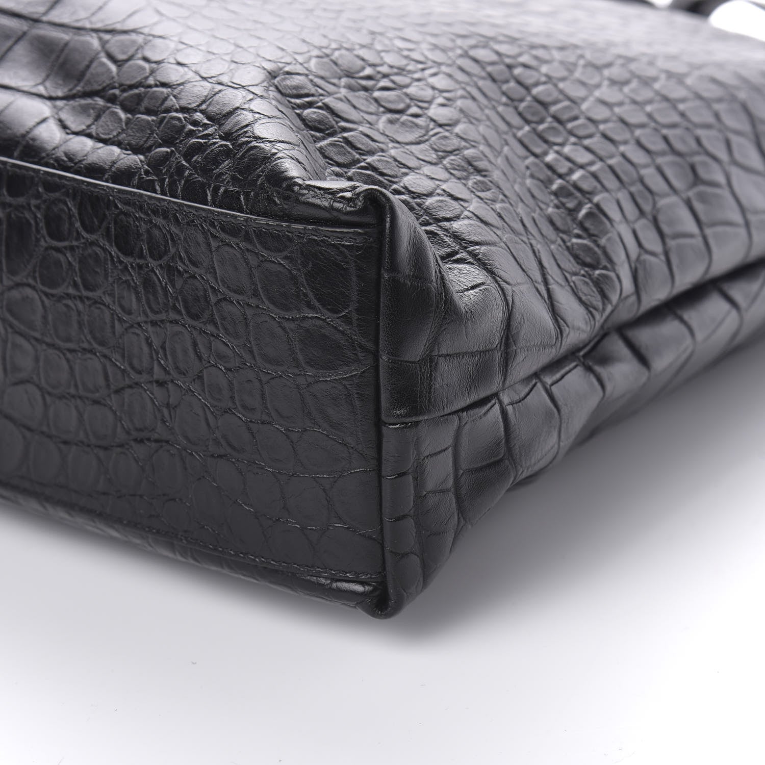 Saint Laurent Calfskin Crocodile Embossed ID Bag Black 10 of 11